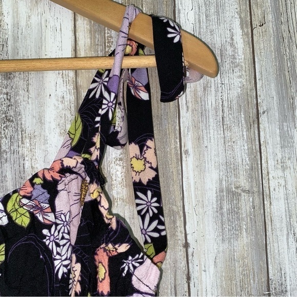 NWT AFRM Stein Smocked Crop Top Noir Summer Black Floral - Picture 3 of 6